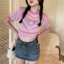 画像をギャラリービューアに読み込む, 韓国系ハートの形トップスtシャツ可愛いゆったりカジュアルシャツ
