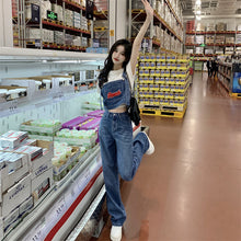 画像をギャラリービューアに読み込む, デニム セットアップ サロペット パンツ 上下2点セット ストレート クロップド丈 美脚見え カジュアル 古着っぽ メンズライク 韓国っぽ ストリート
