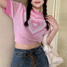 画像をギャラリービューアに読み込む, 韓国系ハートの形トップスtシャツ可愛いゆったりカジュアルシャツ
