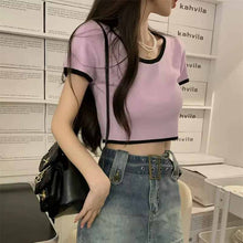 画像をギャラリービューアに読み込む, 韓国っぽ カジュアル半袖 ショート丈Tシャツかわいいトップストレンド感
