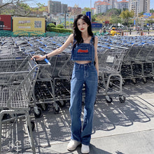 画像をギャラリービューアに読み込む, デニム セットアップ サロペット パンツ 上下2点セット ストレート クロップド丈 美脚見え カジュアル 古着っぽ メンズライク 韓国っぽ ストリート
