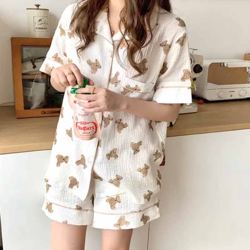 かわいいセットアップ半袖パジャマクマさんルームウェア