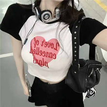画像をギャラリービューアに読み込む, かわいいカジュアルクロップド丈Tシャツ着痩せトップス韓国っぱストリート系
