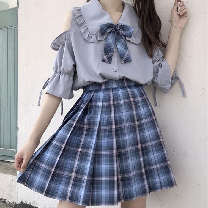 セットで着ればアイドル級セットアイテム トップス スカート 上下2点セット フリル プリーツ ミニスカート オフショル ガーリー