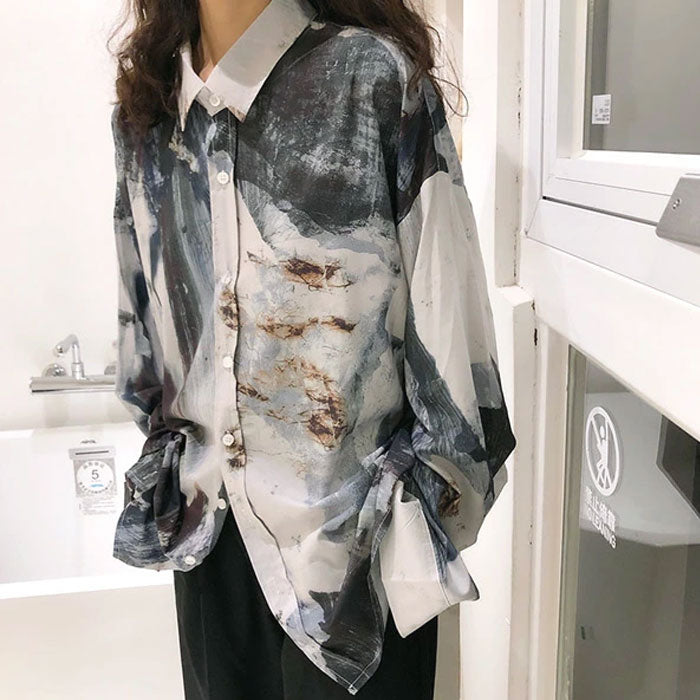 ファッション レディース トレンド ゆったり 大きめ ビッグシルエット カジュアル ストリート ヴィンテージ風 絵画風 メンズライク 春服 秋服