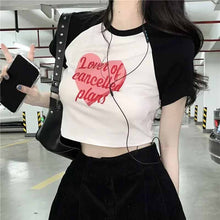 画像をギャラリービューアに読み込む, かわいいカジュアルクロップド丈Tシャツ着痩せトップス韓国っぱストリート系
