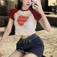 画像をギャラリービューアに読み込む, かわいいカジュアルクロップド丈Tシャツ着痩せトップス韓国っぱストリート系
