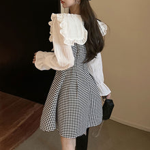 画像をギャラリービューアに読み込む, 学園風ドッキングチェック柄ワンピースレデイーズ韓国系
