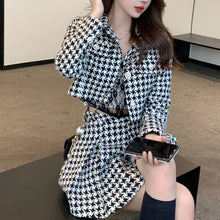 画像をギャラリービューアに読み込む, 韓国っぽ 大人女子千鳥チェック セットアップ ２点セット ジャケット プリーツ スカート オシャレ こなれ感 デート 女子会
