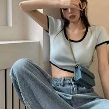 画像をギャラリービューアに読み込む, 韓国っぽ カジュアル半袖 ショート丈Tシャツかわいいトップストレンド感

