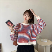 画像をギャラリービューアに読み込む, トップス可愛いおしゃれマルチボーダーニットセーターガーリー
