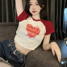 画像をギャラリービューアに読み込む, かわいいカジュアルクロップド丈Tシャツ着痩せトップス韓国っぱストリート系
