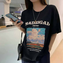 画像をギャラリービューアに読み込む, カジュアルラウンドネック油絵風デザイン大きい半袖Tシャツ
