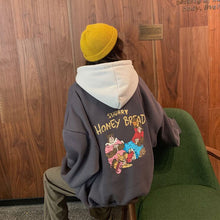 画像をギャラリービューアに読み込む, かわいいベアバックプリントバイカラーフーディーパーカー
