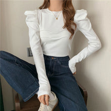 画像をギャラリービューアに読み込む, カジュアルパフスリーブ長袖Ｔシャツブラウス
