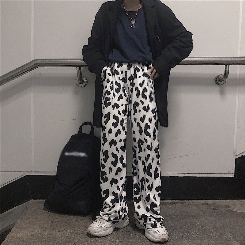 ストリート系メシアン柄ハイウエストゆったりシンプルパンツ