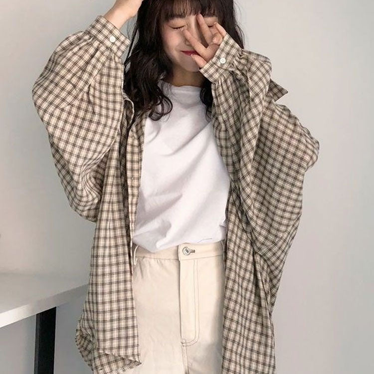 長袖 シャツ チェック柄合わせやすいブラウス