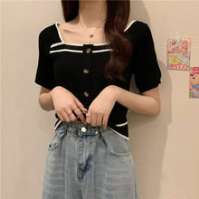画像をギャラリービューアに読み込む, 韓国系合わせやすい半袖ニットＴシャツブラウスガーリー
