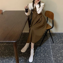 画像をギャラリービューアに読み込む, レトロ シンプル長袖シャツスウィート デートワンピースセット
