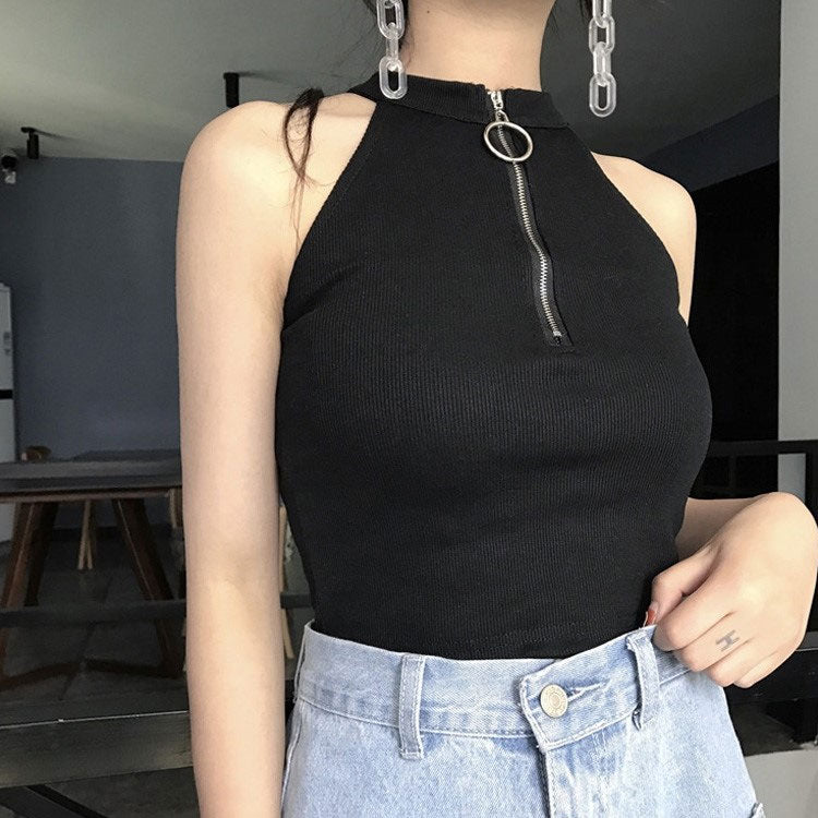 ニットソー ノースリーブ クロップド丈Tシャツブラウスダンス洋服