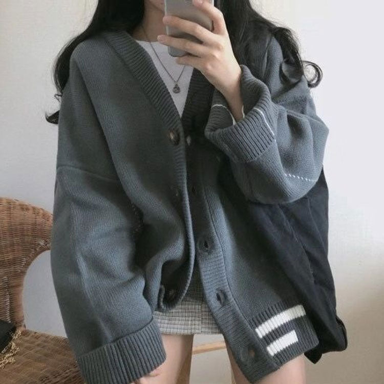 ブラウスゆったり編みニットセーターラインカーディガンガーリー