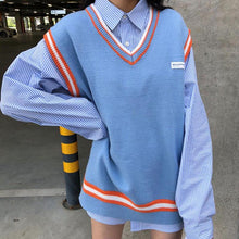 画像をギャラリービューアに読み込む, 学園風2点セットアップシャツとVネックニットベストガーリー
